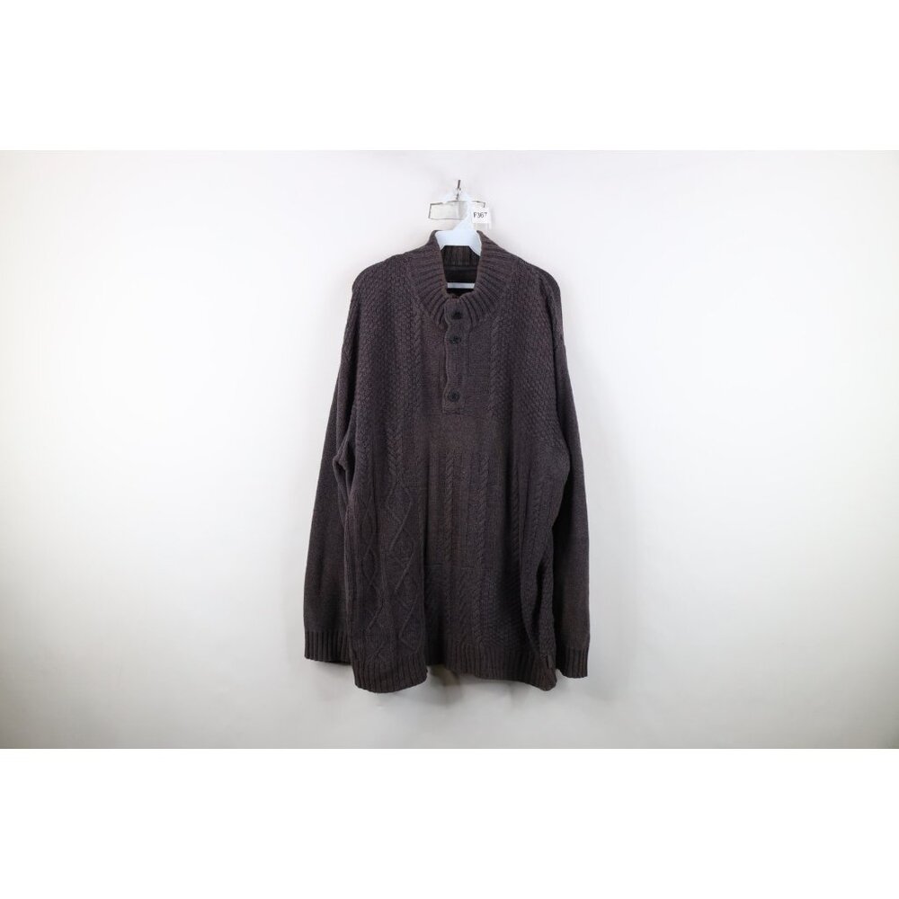 Buckle BKE Mens 2XL Thrashed Chunky Fisherman Cable Knit Henley Sweater Gray